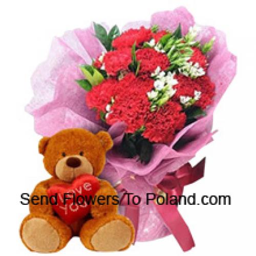 11 Carnations with Cute 12 Inch Teddy