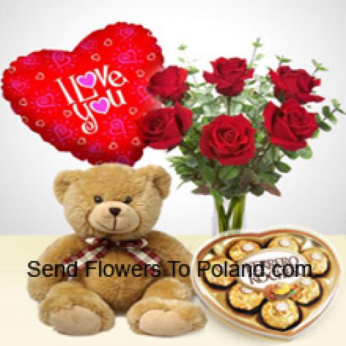 7 Roses with Teddy, Chocolates and Balloon