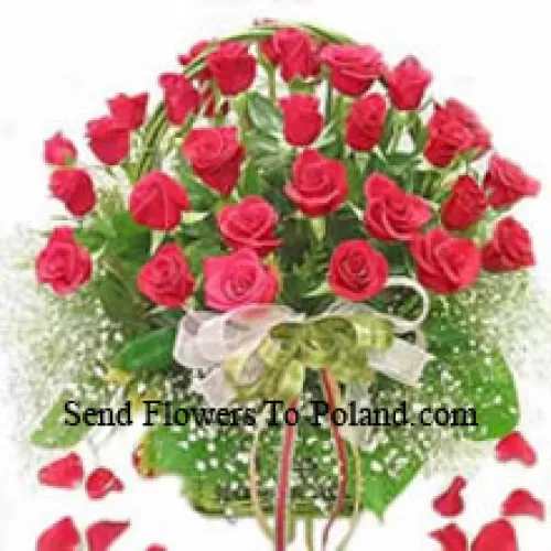 Mandje met 31 rode rozen